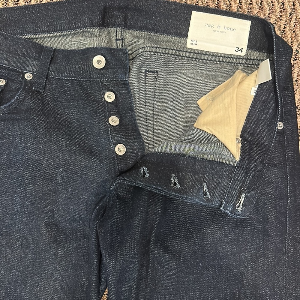 Brand new, never worn dark blue, rag & bone jeans, button up, fly, slim fit 2 - Picture 7 of 12